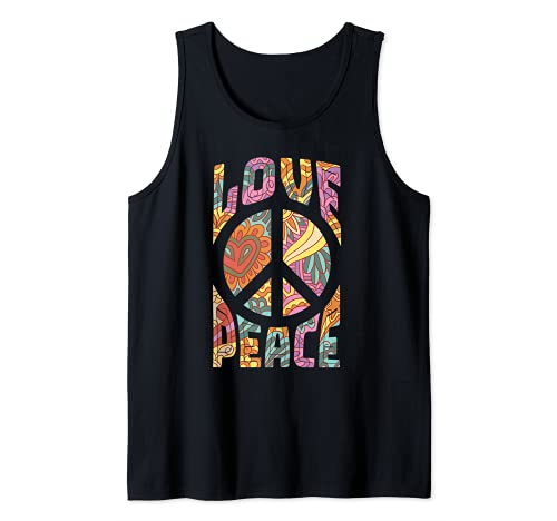 Love Peace Retro 60s & 70s Floral Hippie Pace Signo Camiseta sin Mangas