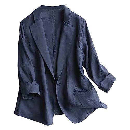 Blazer de lino para mujer, chaquetas y blazers de color sólido, blazer de verano para mujer, talla...