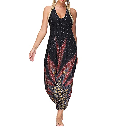 IQYU Jumpsuit Harem Pantalones Mujer &ndash; Pantalones Alad&iacute;n Mujer Verano Pantalones Hippie Pantalones...
