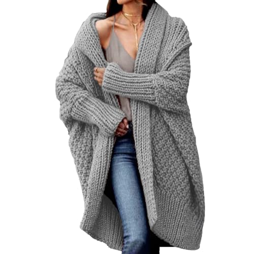C&aacute;rdigan Boho de Punto Trenzado para Mujer, su&eacute;ter Largo Oversize, Manga murci&eacute;lago Holgada, Gris...