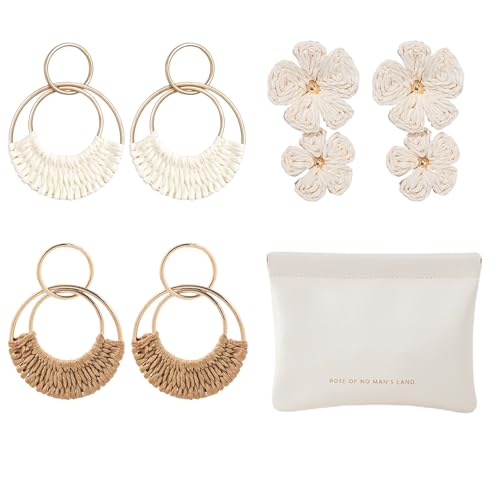 CRFASIBE 3 Pares Set Pendientes para Mujeres, Pendientes Boho de Rafia, Verano Pendientes Largos,...
