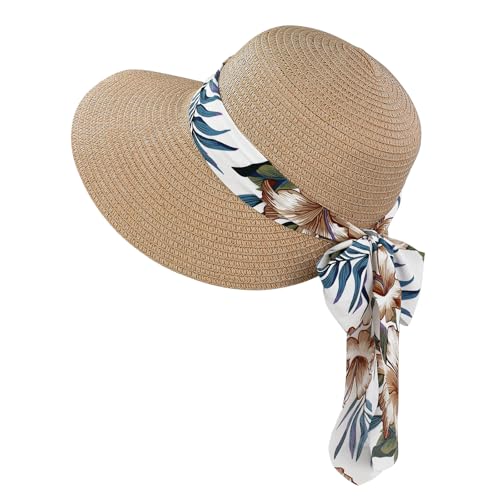 Feelorna Sombrero de Paja para Mujer con Protecci&oacute;n UV, Ala Ancha, Transpirable de Playa, Plegable para...