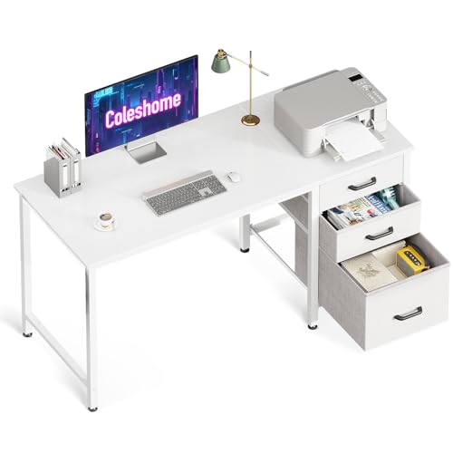 Coleshome Escritorio con 3 Cajones de Tela, 120x48cm Escritorio Espacioso con Soporte para Auriculares,...