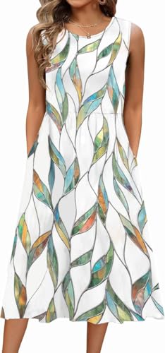 ABINGOO Mujer Sin Mangas Maxi Vestido Casual Elegante Estampado Midi de Cintura Alta con Cuello Redondo y...