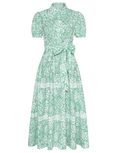 GRACE KARIN Vestido de verano de manga corta para mujer con flores, cuello polo, l&iacute;nea A, vestido casual...