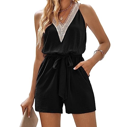 KOEMCY Mono Corto de Verano para Mujer Cuello en V Jumpsuit con Bolsillos Pantalones Cortos Casual Moda...