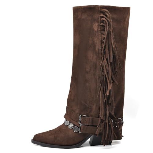 IF Texani Cowboy Western Zapatos de Mujer Botas Botines Flecos Camperos Etnicos ML60, 057 Marr&oacute;n, 38 EU