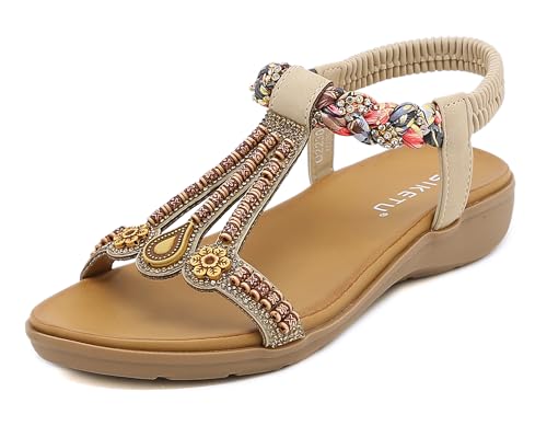 Meik Mangni Mujer Sandalias Planas Verano Bohemio Sandalias de Playa Punta Abierta Clip Toe Pisos C&oacute;modo...