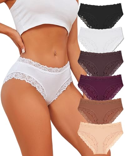 ALL OF ME Pack de 6 Calzoncillos de algod&oacute;n para Mujer Calzoncillos Suaves de Encaje, Calzoncillos Sexy...