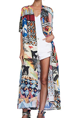 YouKD C&aacute;rdigan de Algod&oacute;n para Mujer Vestido Largo de Traje de Ba&ntilde;o de Playa Kimono Largo Bohemio...