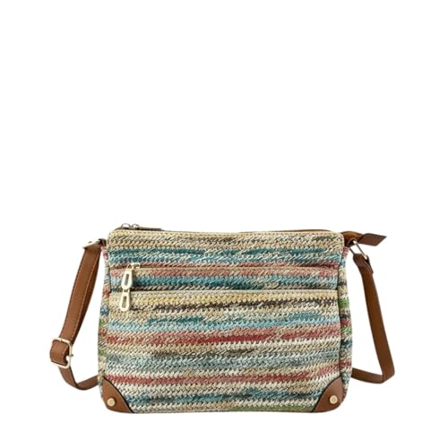 MODELISA - Bolso Bandolera Rafia Multicompartimentos Estilo Casual Playa Mujer (Multicolor1)