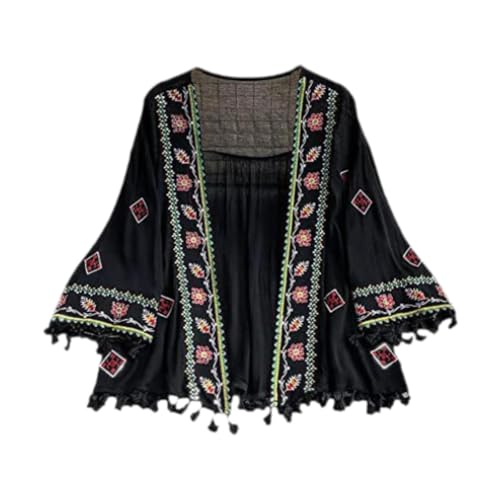 APLVFFZH Mujeres Boho cárdigan Mangas largas Frontales, Negro