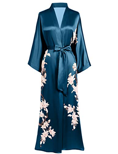 BABEYOND - Bata kimono con dise&ntilde;o floral estampado, kimono largo de sat&eacute;n, vestido kimono para mujer,...