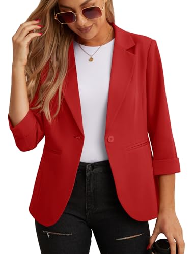 GRECERELLE Blazer elegante para mujer, chaqueta de manga 3/4, para negocios, casual, trabajo, oficina,...