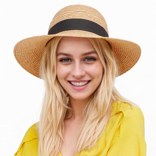SEFIRST Sombrero de Panam&aacute; Plegable de Paja UPF 50+ - Ala Ancha Fedora Ajustable para Mujeres - Playa,...