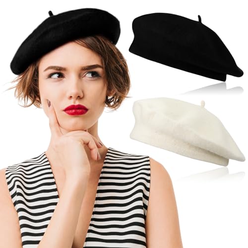 BBTO 2 Piezas Boinas para Mujeres Gorros El&aacute;sticos de Lana de Artista para Invierno, Talla &Uacute;nica...