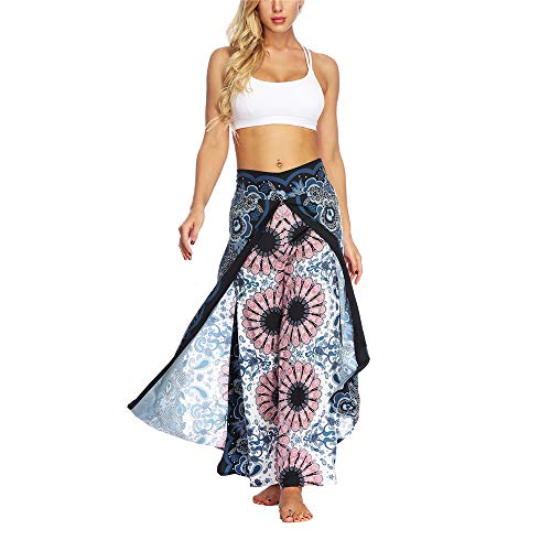 Enhome Boho Mujer Pantalones Harem, Tailandes Yoga Hippies Casual Bohemio Vintage Pavo Real Pluma Impreso...