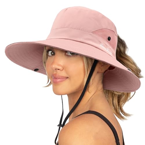 DRESHOW Mujer Sol Sombrero Al aire Libre UV Protecci&oacute;n Sombrero Plegable Ala Ancha Pesca Ponytail Playa...
