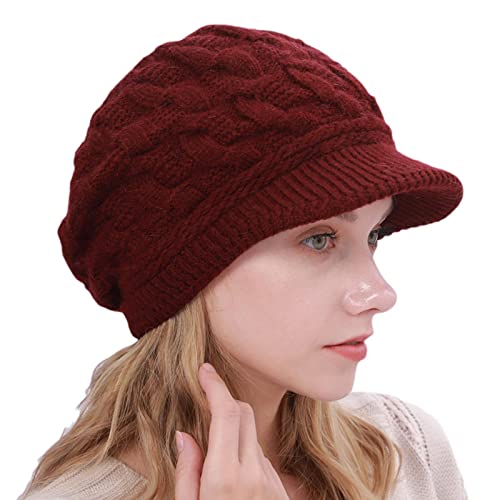 Eayoly Gorra con Visera para Mujer - Sombreros de Lana Holgados de Punto,Gorros de Boina de Lana de...