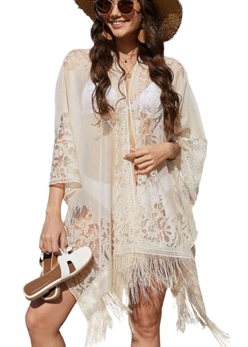 Yutdeng Kimono Playa Mujer Vestido Cardigan Caftan Boho Pareos Largo Encaje con Borlas Vestidos Playeros...