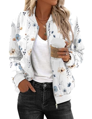 Zeagoo - Chaqueta bomber de mujer, chaqueta corta estilo blus&oacute;n, chaqueta casual de piloto, de manga...