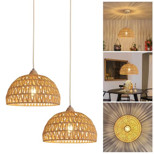 YNDD 2Piezas L&aacute;mpara Colgante Rat&aacute;n, Boho Vintage Luz de Techo, R&uacute;stica E27 Retro Luces de Ara&ntilde;a,...