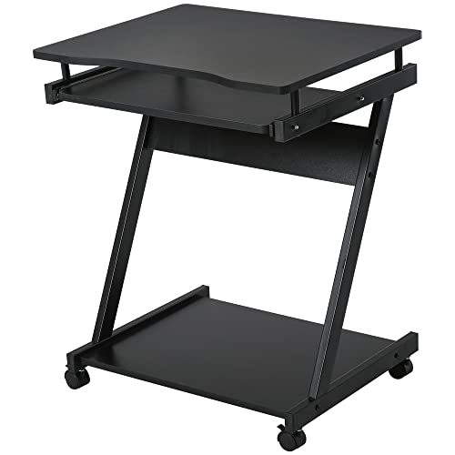HOMCOM Mesa de Ordenador con Ruedas, 60x48 cm, Escritorio de Ordenador Moderno con Bandeja Deslizante...