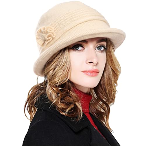 CheChury Gorro de Invierno Elegante para Mujer - Sombrero de Punto Vintage de Lana Cloche - Gorro...
