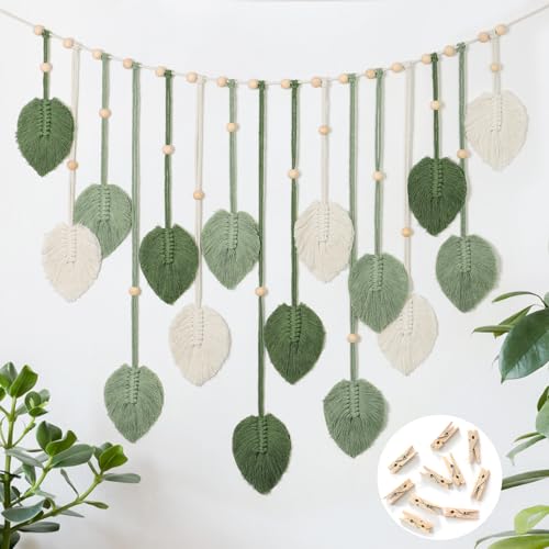Betylifoy Tapiz de Macram&eacute; para Colgar en la Pared, Hojas con Decoraci&oacute;n Boho Grande Verde para...