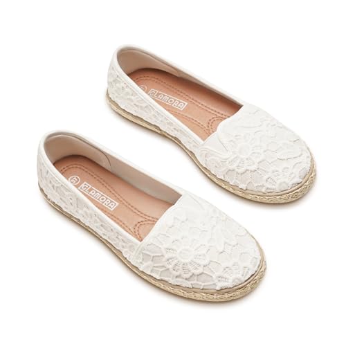 GLAMORA Alpargatas de Encaje con Suela de Esparto, Zapatos Planos Mujer Tipo Bailarinas Manoletinas...