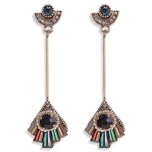Pendientes Largos Colgantes Vintage para Mujer - Aguja de Plata de Ley 925, Antiguos Franceses de Cristal...