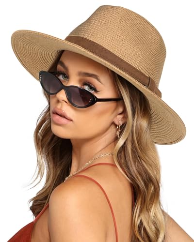 FURTALK Sombrero de Paja de ala Ancha Unisex para Hombre y Mujer Sombrero de Paja Ajustable