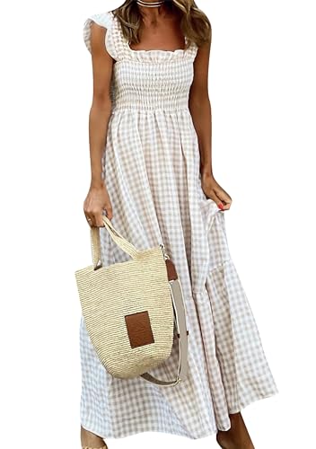 EFOFEI Mujeres Vestido Largo con Volantes Boho Vestido con Cintura Alta Vestido Sin Mangas Escote...