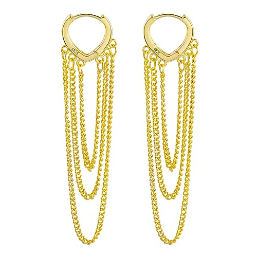 ASH'S CHOICE Pendientes De Aro De Plata 925 Con Borla Para Mujer, Chapados En Oro De 14 Quilates,...