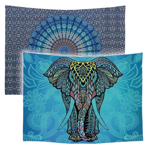 Ulticool &ndash; Tapiz Decoraci&oacute;n de Hogar - Mandala Elefante Bohemio Hippie Ibiza - Set de 2 Motivos &ndash; 73...