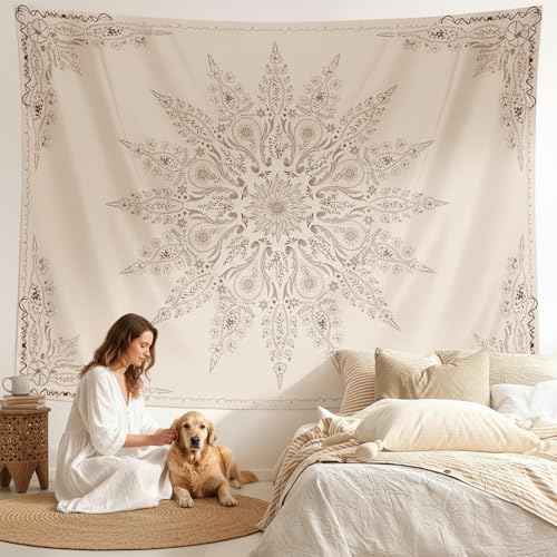 Simpkeely Tapiz floral de mandala, dise&ntilde;o de flores est&eacute;ticas, decoraci&oacute;n bohemia para colgar en la...