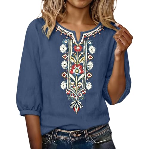 Camisas Mujer Verano Manga Corta Algod&oacute;n y Lino Talla Grande Camiseta Basica Ligera Cuello V Blusa...