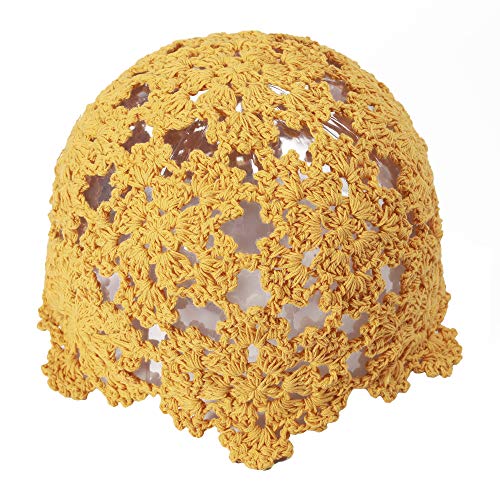 ZLYC - Gorro de ganchillo de algod&oacute;n para mujer, tejido a mano con calado floral, Amarillo, Talla &uacute;nica