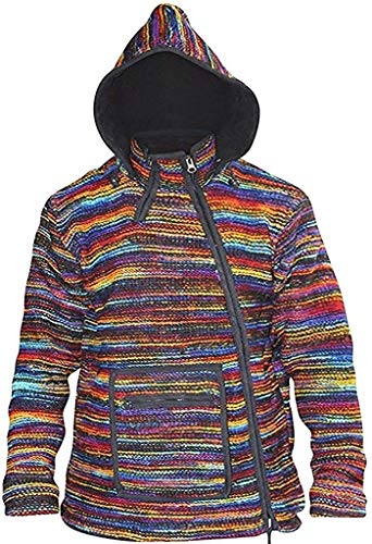SHOPOHOLIC FASHION Chaqueta Hippie Lana Multicolor Cuello Cruzado con Capucha Tie Dye Hombre, (Negro, M)