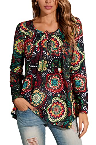 Enmain Mujer Casual Túnica Tops Floral Manga Larga Plisado Señoras Swing Tops Blusa Suelta Botones...