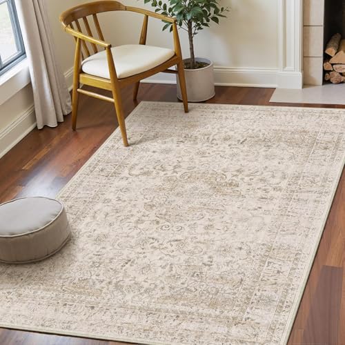 HUGEAR Beige Vintage Alfombra Salon Alfombras 120x170cm Antideslizante Lavables en Lavadora Grandes...