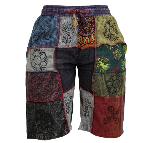 Ezhippie Unisex Patchwork Hippie Shorts Algodón Cordón Cintura Elástica Verano Festival Ropa,...