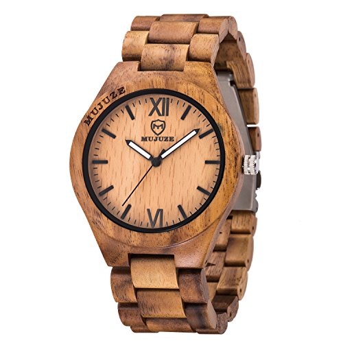 MUJUZE Reloj de Madera Relojes de Pulsera para Hombres y Mujeres Correa de s&aacute;ndalo y Manos Luminosas...