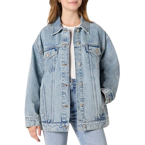 Amazon Essentials Chaqueta 'Trucker' Vaquera R&iacute;gida de Corte Extragrande Mujer, Lavado Claro Hielo, M