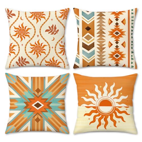 Bonhause Fundas Cojines Boho Naranja 45 x 45 cm Funda de Almohada Dise&ntilde;o Solar &Eacute;tnico de Tribus del...