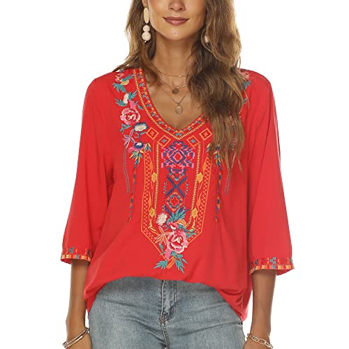 Grosy Tops bordados bohemios para mujer, ropa hippie, blusas campesinas mexicanas, ropa tradicional...