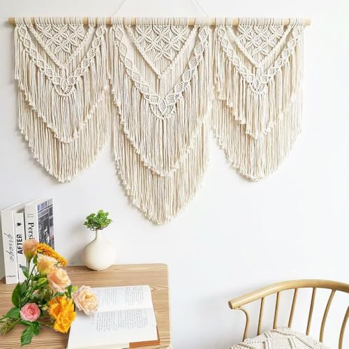 Hibisaws Tapiz de Macram&eacute; Bohemio Hecho a Mano, Colgante Decorativo Tipo Cortina para Pared, Arte Tejido...