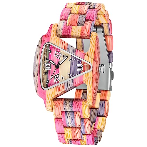 Tiong Reloj de Mujer con dise&ntilde;o de Madera | Colorido Reloj de Madera con Correa Ajustable | Reloj de...