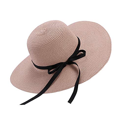 Moxamo Sombrero para el Sol para Mujer, Sombreros Floppy Plegable Bowknot Grande ala Ancha Paja Sombreros...
