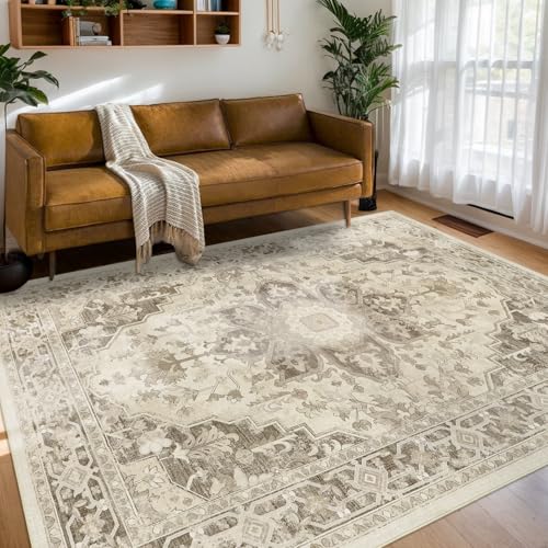 Homcomodar Alfombra Boho Estilo Vintage, 160 x 230 cm, Marr&oacute;n, Lavable, Antideslizante, Rectangular,...